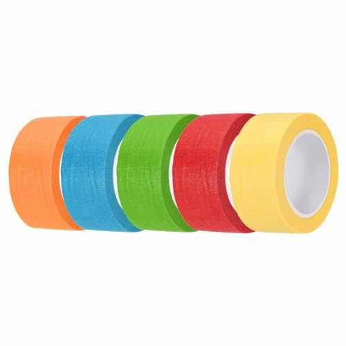 HARFINGTON 5pcs 1" x 11 Yard Colored Masking Tape Universal Crepe Paper Colorful Masking Painter Tape for Art Drawing DIY Handcraft Sealing, Blue Green Red Yellow Orange - color: Blue Green Red Yellow Orange, size: 1" x 11 Yard