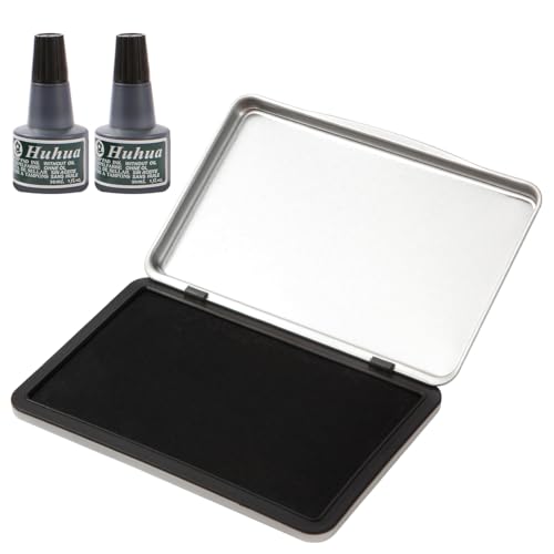 Large Black Stamp Ink Pad Set - 1 Black Stamp Pad & 2 Black Ink-Refills (2 oz), 6.2" x 3.9" Large Ink Pad for Rubber Stamps, Non-Toxic, Waterproof & Permanent - color: Black Stamp Pad & Ink-refills (2 Oz)