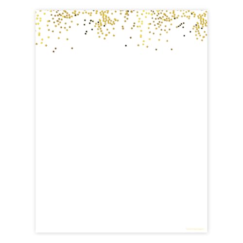 Modern Gold Star Confetti Letterhead / 40 Decorative Sheets / 8.5" x 11" Matte Shine Twinkle Star Themed Event Paper/Graduation Baby Shower Party All Occasion Stationery - color: Modern Gold Star Confetti