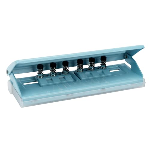 Adjustable 6-Hole Punch - Metal Hole Puncher for A4/A5/A6, Personal & Pocket Planners - 6-Ring Binder Puncher 6-Sheet Capacity, Non-Slip Base, with Ruler & Hole Guide (Blue) - color: Blue