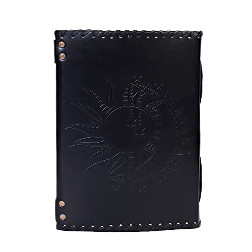 CREATIVE LEATHER ART Handmade Leather Journal Sun Moon Notebook (Black, 10x7 Inch) - color: Black, size: 10x7 Inch