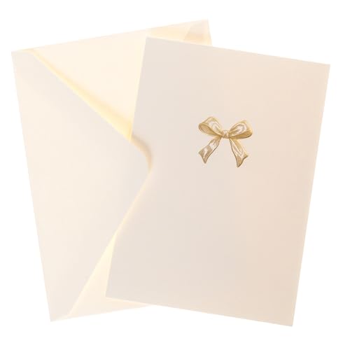 Graphique Bow Cards, Pack of 10 Cards with Envelopes, All Occasion Greetings, Blank Inside, Gold Foil Embossing, La Petite Press Collection Boxed Set, 3.25" x 4.75" - color: Bow
