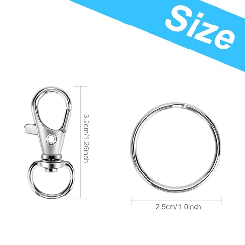 50PCS Metal Lobster Claw Clasp with Key Rings, 25PCS Keychains Clips Hooks and 25PCS Key Chain Rings, Keychain Accessories, Keychain Ring Making kit for Crafts, Silver - color: Silver
