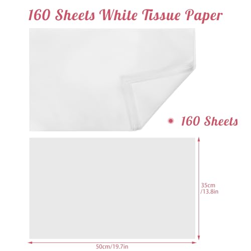 woric 160 Sheets White Tissue Paper Bulk 14 X 20 Inches | Wrapping Tissue Paper for Gift Bags Bouquet Crafts Weddings Baby Shower Birthday Back To School Decorations Small Business - color: White