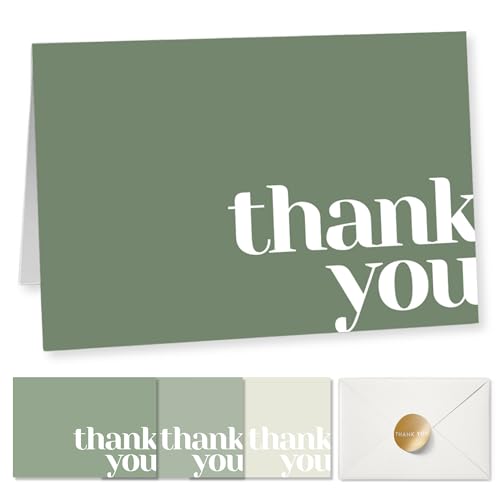 Thank You Cards with Envelopes Bulk Pack of 40 - Green Thank You Cards Set - color: Green