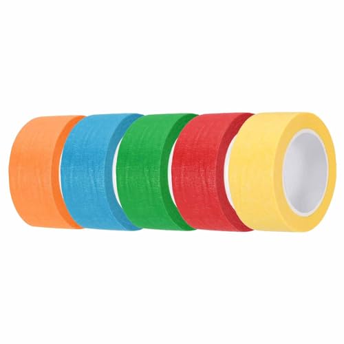 HARFINGTON 5pcs 1" x 11 Yard Colorful Masking Tape Universal Crepe Paper Colorful Masking Painter Tape for Art Drawing DIY Handcraft Sealing, Blue Dark Green Red Yellow Orange - color: Blue Dark Green Red Yellow Orange, size: 1" x 11 Yard