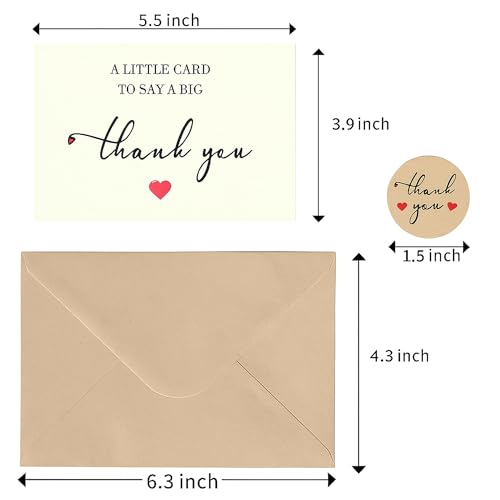 Thank You Cards with Envelopes, 25 Pack 350GSM Thick Blank Personalized Notes Bulk, Gratitude for Gifts Thanks, Mothers Fathers Day, Wedding, Birthday Party, Graduation Teacher, Business Appreciation