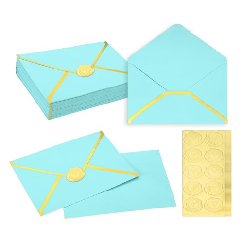 PATIKIL 50 Pcs A7 Envelopes, 5 x 7" Gold Border Invitation Envelopes Mailing Party Envelope for Wedding Invitation Cards Greeting Graduation Birthday Office, Light Blue - color: Light Blue