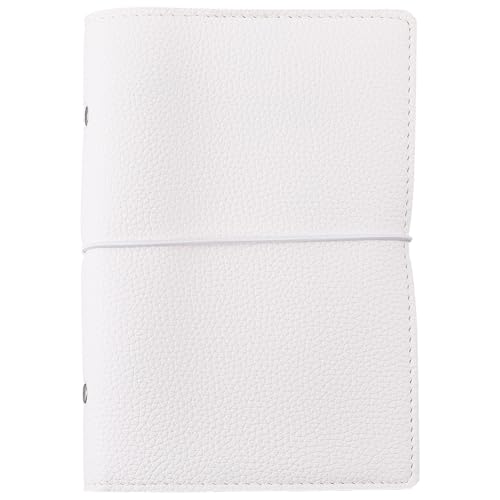 A6 120 Pages Refillable PU Leather Travel Journal Notebook 6 Ring Writing Binder Loose Leaf Notepad Folder Soft Cover Diary Planner Cover Binder with Divider for Meeting Fill Paper(White) - color: White