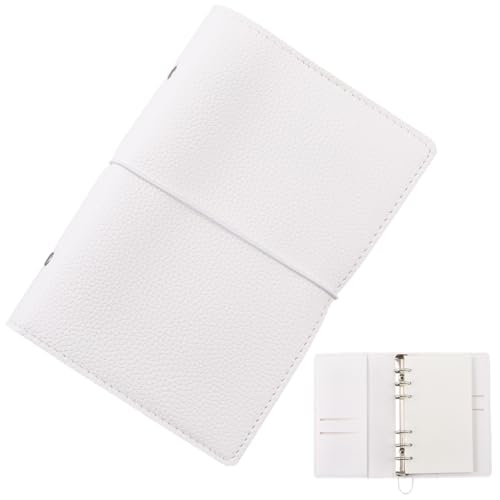 A6 120 Pages Refillable PU Leather Travel Journal Notebook 6 Ring Writing Binder Loose Leaf Notepad Folder Soft Cover Diary Planner Cover Binder with Divider for Meeting Fill Paper(White) - color: White