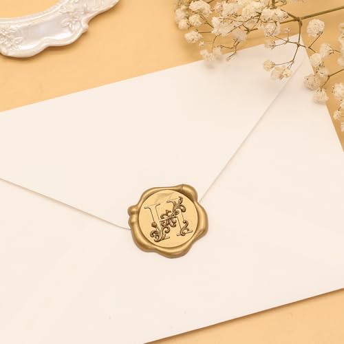 SWANGSA Initial Alphabet Wax Seal Stickers, 50 Pcs Antique Gold 3D Floral Letter H Envelope Seal Stickers Self- Adhesive, Perfect for Wedding Invitation, Christmas, Gift Wrapping - size: 50, style: H