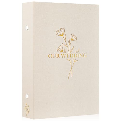 Lanpn Wedding Photo Album 4x6 300 Pocket Photos Slip in, Linen Cover Large Capacity Newlywed Marriage Album Hold 300 Horizontal Photos (Flower, Beige) - color: OUR WEDDING - Beige, size: 4x6"/300 Photos