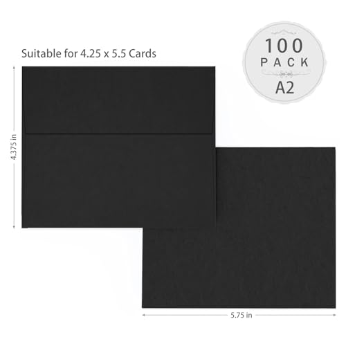 100 Pack Goefun Black A2 Envelopes Self Seal, 4.375 x 5.75, 120 GSM - color: black, size: A2