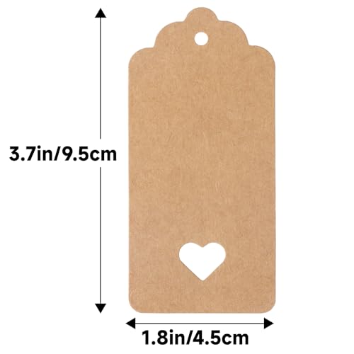 G2PLUS 100PCS Blank Gift Tags with String, Kraft Paper Hangtags, 3.7x1.8 in - style: Hollow Heart Brown