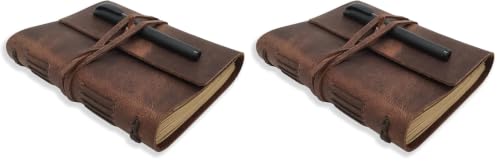 CooLeathor Leather Journal Writing Notebook - Genuine Leather Bound Daily Notepad for Men & Women Lined Paper 240 Kraft Pages, Handmade, Rustic Brown, 5 x 7 in (Pack of 2) - color: Vintage Brown, size: 5"x7" (Pack of 2)