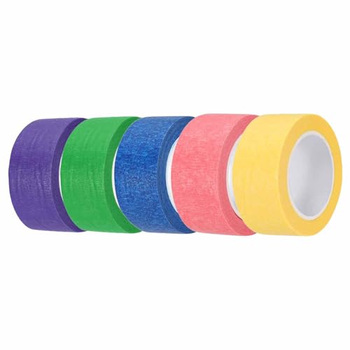 HARFINGTON 5pcs 1" x 11 Yard Colored Masking Tape Universal Crepe Paper Colorful Masking Painter Tape for Art Drawing DIY Handcraft Sealing, Dark Blue Dark Green Red Yellow Purple - color: Dark Blue Dark Green Red Yellow Purple, size: 1" x 11 Yard