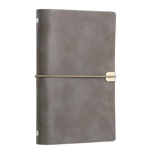 PATIKIL A6 Leather Binder Journal Cover, 6 Ring Refillable Binder Loose Leaf Notebook Protector with Elastic Closure No Paper for Work Meeting Notebook Folder, Gray - color: Gray, size: A6