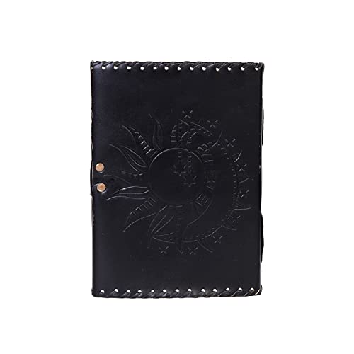 CREATIVE LEATHER ART Handmade Leather Journal Sun Moon Notebook (Black, 8x6 Inch) - color: Black, size: 8x6 Inch