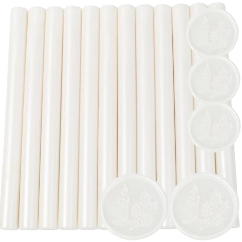 Pearl White Wax Sealing Sticks, 12 Pcs Glue Gun Wax Seal Sticks for Seal Stamp Set Suit to 0.43'' Glue Gun Great for Wedding Invitation, Cards, Envelopes, Christmas Ideas (Pearl White) - color: Pearl White