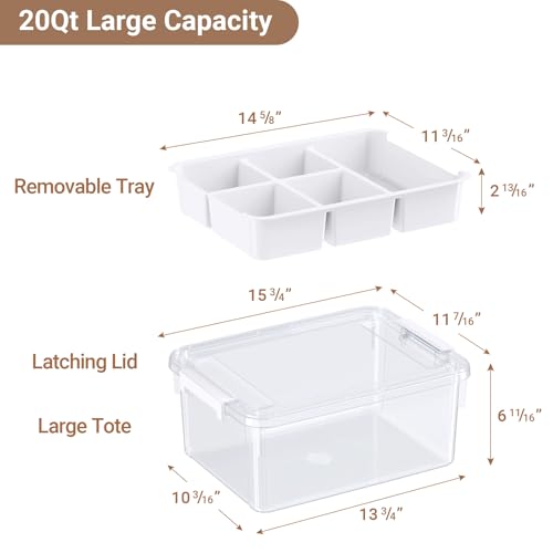 20Qt Stackable Storage Bin with Lid Tray Craft Box Organizer, 1Pack,WH | Clear Plastic Latching Boxes Organizers with Dividers Portable Containers for Arts & Crafts, Home Office Classroom Car Trunk - color: Clear White, size: 20QT-1Pack