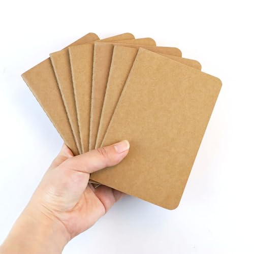 TKYPZY 6 Pack Pocket Notebook Mini Notebooks Bulk 3.94 X 5.5 Inch Small Memo Notepad 30 Sheets 60 Lined Pages Kraft Paper Notebooks with Softcover Brown Cover Mini Journal Bulk Office School Supplies