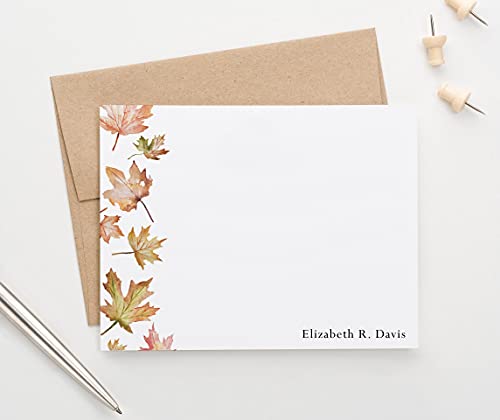 Fall Leaves Personalized Stationary for Women, Personalized Leaf Stationery with Envelopes, FLAT OR FOLDED NOTE CARDS, Personalized Womens Fall Leaves Note Cards, Autumn Leaves Note Cards - color: Multicolor