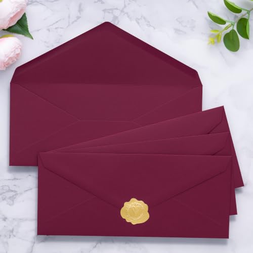 PONATIA 50 Pack #10 Business Envelopes, Burgundy 4.13 x 9.49'' Envelopes - color: Burgundy