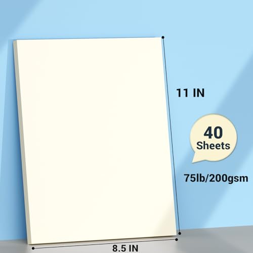 Cream Cardstock 8.5 x 11, 40 Sheets Card Stock, Construction Paper | 75 lb/200 gsm Thick Paper, Heavy Card Stock, Cardstock Paper for Printing, Drawing, Invitations, DIY Cards, School Supplies - color: Cream, size: 8.5x11 IN-40 Sheets