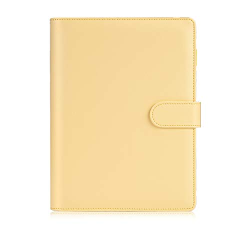 Sooez A5 Notebook Photocard Binder, 6 Ring Planner, Stylish Loose Leaf Personal Organizer Cover with Magnetic Buckle, PU Leather Binder Women with Soft Colors (Yellow) - color: Yellow, size: A5