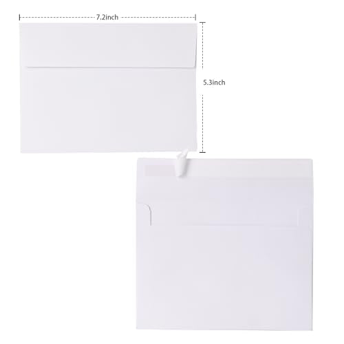 Janvale 5x7 Envelopes 50 Pack, A7 White Envelopes for Invitations, 5 1/4” x 7 1/4” Large for Weddings, Invitations, Greeting Cards, Postcards, Photos, Mailing, Quick Self Seal. - color: White, size: 5.5x7.5