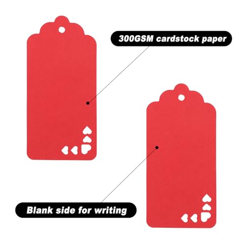 G2PLUS Red Gift Tag, 100PCS Hollow Heart Gift Tags, 1.8x3.7 in Blank Labeling Hanging Tag, Red Paper Tags with String for Present Wrapping, Valentines, Christmas, DIY Arts & Crafts - style: 5 Hollow Heart Red