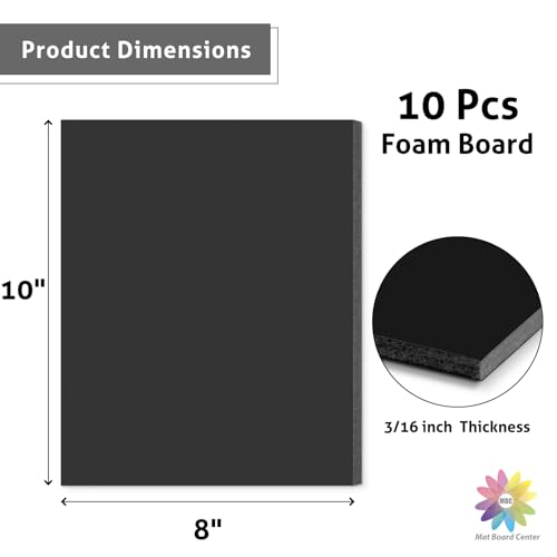 Mat Board Center, Pack of 10-8x10 Foam Boards 3/16" Thick Backing Boards - color: Black, size: 8x10