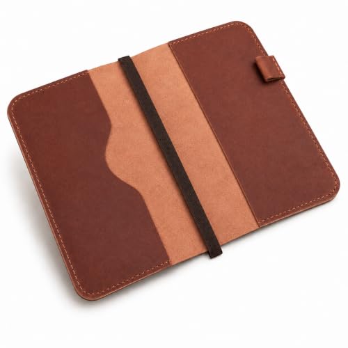 Handmade Refillable A5 Leather Journal Cover 9 x 6 in, Tan - color: Tan