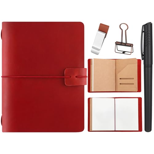 Thenshop Leather Travel Notebook 3 Inserts,Wine Red,Passport Size | Refillable Travel Journal with Pen Holder and Clip, Passport Notebook Accessories for Organizing Notes, Handmade Diary - color: Wine Red, size: Passport Size