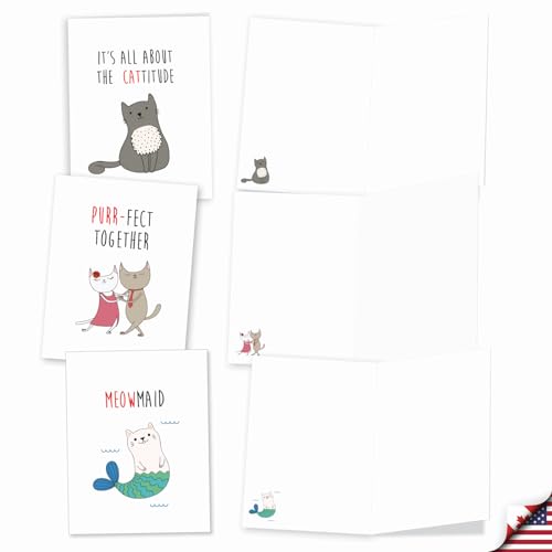 The Best Card Company - 20 Note Cards Blank Assortment (4 x 5.12 Inch) (10 Designs, 2 Each) - Cat Got Your Tongue AM7183OCB-B2x10-NB - style: Cat Got Your Tongue
