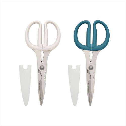 KitchenAid Multipurpose Shear Set, Versatile Scissors with Nutcracker, Bottle Opener, Ergonomic Handles with Protective Blade Covers, 2-Piece - color: Agave, size: 2 Pack