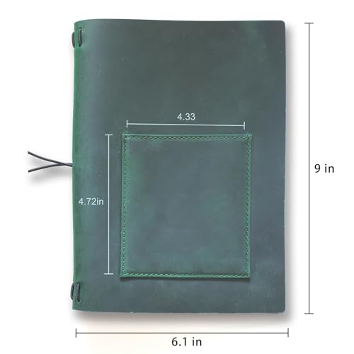 FREE LOGO Custom, Personalized A5 Leather Refillable Journals Cover, Engraved Travelers Notebook Cover for 5.5 x 8.5, A5 Planner Cover, Gifts for Women/Men, Customized, Green - color: Green, size: Custom