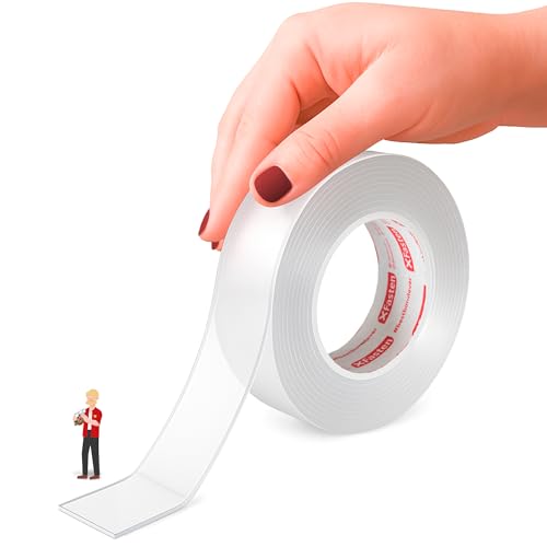 XFasten Reusable Double-Sided Nano Tape, 1-Inch x 15 Feet Traceless Transparent Gel Grip Tape - Multifunction, Movable, Washable - Bathroom, Kitchen Silicone Clear Mat Grip Adhesive Putty Tape - size: 1 x 180 Inch (1 Roll)