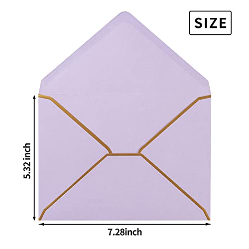 50 Pack A7 Envelopes Light Purple Violet 5 x 7 with Gold Border - color: Violet, size: A7 (5.32x7.28)