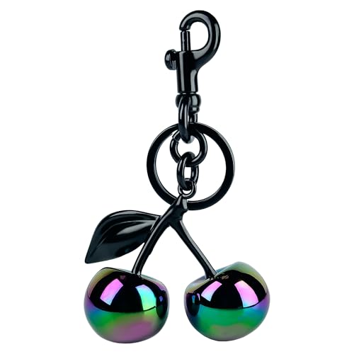 Glitter Cherry Bag Charm with Key Ring and Clip, Cute Cherry Keychain for Women's Purses and Handbags - color: Psychedelic