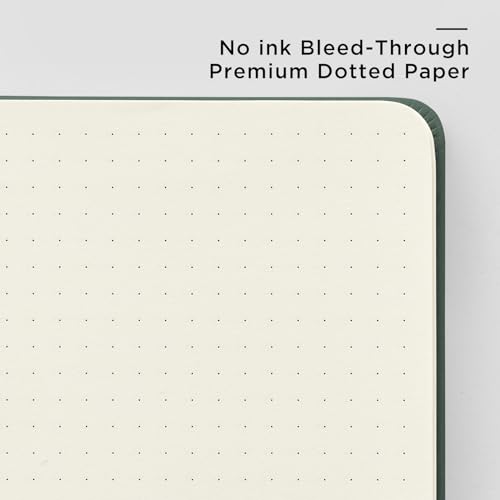&And Per Se Dotted Journal Notebook (5 Packs), A5 Hardcover Leather Dotted Journal, 160 Pages 100 gsm Thick Paper, 3 Sheets of Stickers Included- 5.7'' x 8'' (Green - color: Green, style: 5 Pack-Dotted