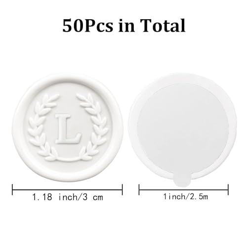50Pcs White Letter L Adhesive Wax Seal Stickers, Hand-Made, No Need Seal Stamp, Tear and Use Wax Stickers for Wedding Invitations, Envelopes, Christmas Gift - color: White, size: L