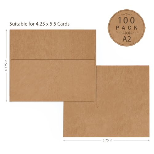A2 Brown Kraft Envelopes Goefun 100 Pack, 4.375 x 5.75 - color: brown, size: A2