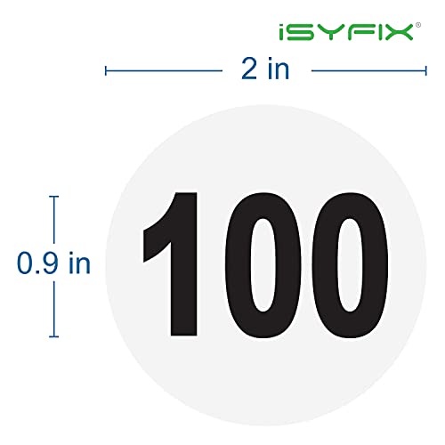 iSYFIX White Consecutive Number Stickers, 1 to 100, 2 Inch, 1 Set - color: White, size: 2-inch
