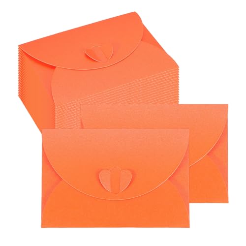 PATIKIL Mini Card Envelopes 4"x2.8", Cute Cards Holder with Heart Clasp for Birthday Weddings Favors Business Greeting Cards (Orange, Pack of 50) - color: Orange