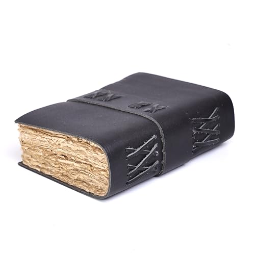 Leather Bound Vintage Journal for Women & Men – Book of Shadows – Lock Closure – 200 Pages of Antique Deckle Edges Handmade Paper (Black, 10 x 7 inches) - color: Black, size: 10 x 7 inches