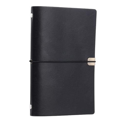 PATIKIL A6 Leather Binder Journal Cover, 6 Ring Refillable Binder Loose Leaf Notebook Protector with Elastic Closure No Paper for Work Meeting Notebook Folder, Black - color: Black, size: A6