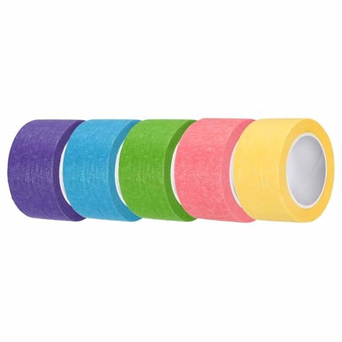 HARFINGTON 5pcs 1-3/16" x 11 Yard Colored Masking Tape Universal Crepe Paper Colorful Masking Painter Tape for Art Drawing DIY Handcraft Sealing, Blue Green Pink Yellow Purple - color: Blue Green Pink Yellow Purple, size: 1-3/16" x 11 Yard