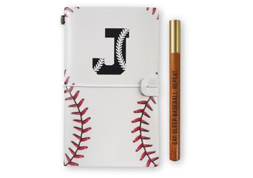 InnoBeta Baseball Gifts for Men Women, Baseball Coach Gifts Journal and Pen Vegan Leather Refillable Notebook, Sketchbook, Travel Diary, 7.8x5 Inches - J - color: J