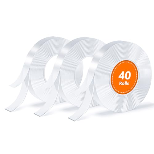 Double Sided Tape, Nano Tape, Transparent Adhesive Tape, Traceless Adhesive Tape, Removable, Washable, Reusable, Suitable for Carpets, Photo Walls, 3m Per Roll, 40 Rolls - size: 9.85 Feet Set of 40